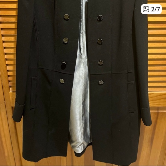 Tahari Double-Breasted Black Military Duster Length Coat - Picture 2 of 7